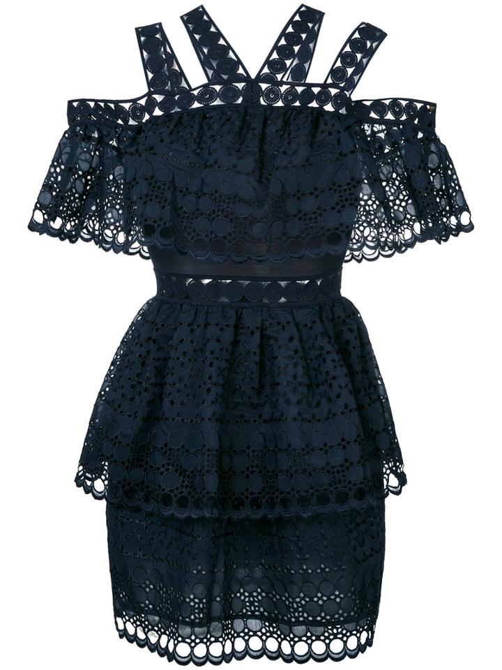 Self-portrait - Multi Cold Shoulder Strap Mini Dress - Women - Polyester - 8, Blue, Polyester