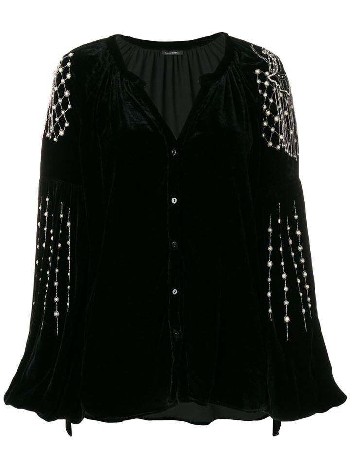 Wandering Pearl Chain Sleeve Blouse - Black