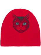 Gucci Beanie With Cat Print - Red