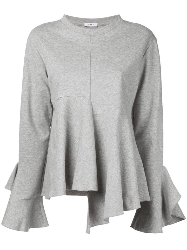 Goen.j Asymmetric Ruffle Paneled Jersey Top - Grey