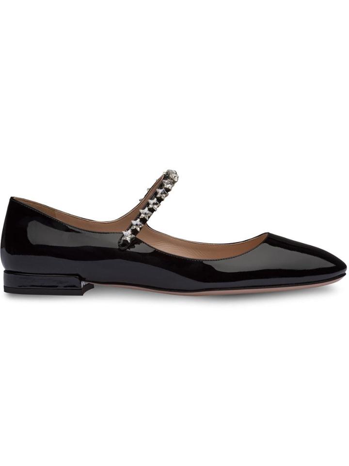 Miu Miu Studded Strap Ballerinas - Black