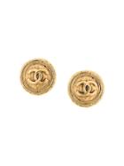 Chanel Pre-owned Embossed Edge Cc Button Earrings - Gold
