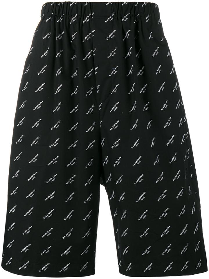 Balenciaga Drop Crotch Logo Shorts - Black