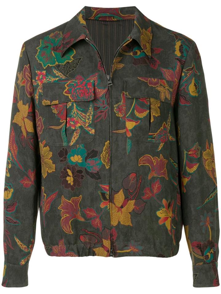 Etro Floral Print Zipped Jacket - Green
