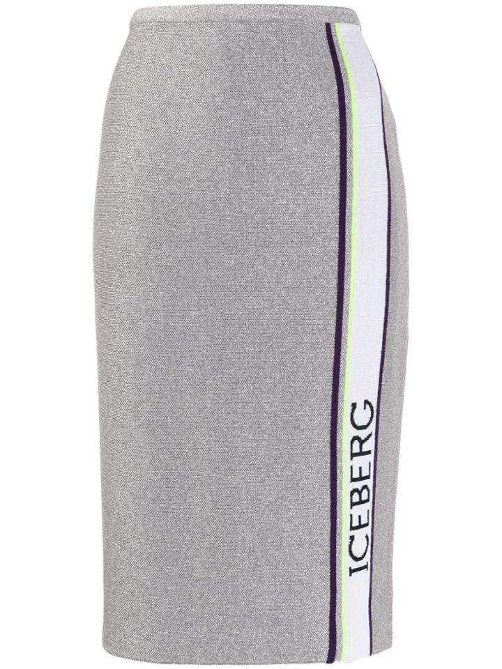 Iceberg Knitted Logo Skirt - Silver