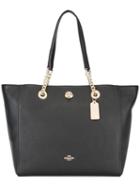Coach Turnlock Chain Tote, Women's, Black, Calf Leather/polyester/metal