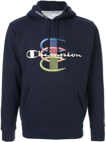 Supreme X Champion Stacked C Hoodie - Blue