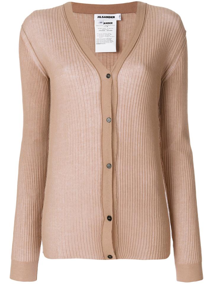 Jil Sander Ribbed Sheer Cardigan - Brown