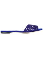 Sergio Rossi Embellished Flat Sandals, Women's, Size: 37, Blue, Leather/glass/goat Suede