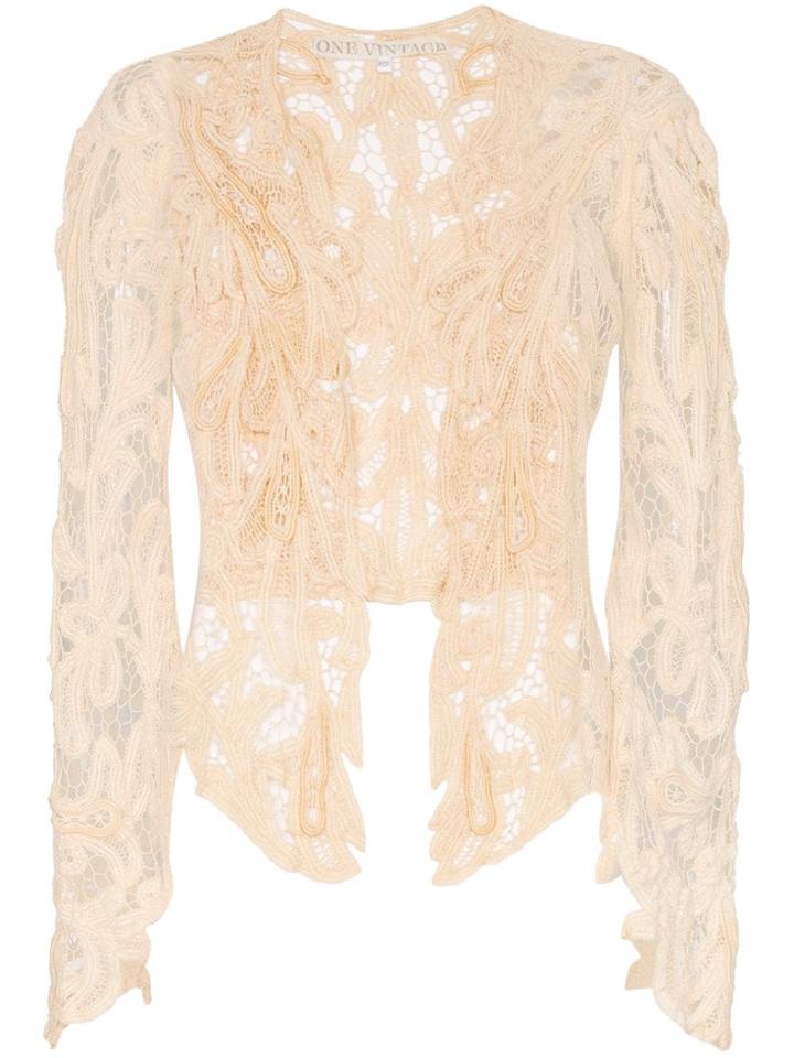 One Vintage Lace Open Front Jacket - Neutrals