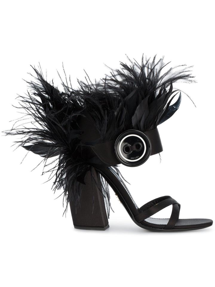 Prada Black Ostrich Feather 110 Sandals