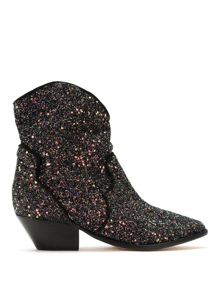Schutz Cowboy Glitter Boots - Black