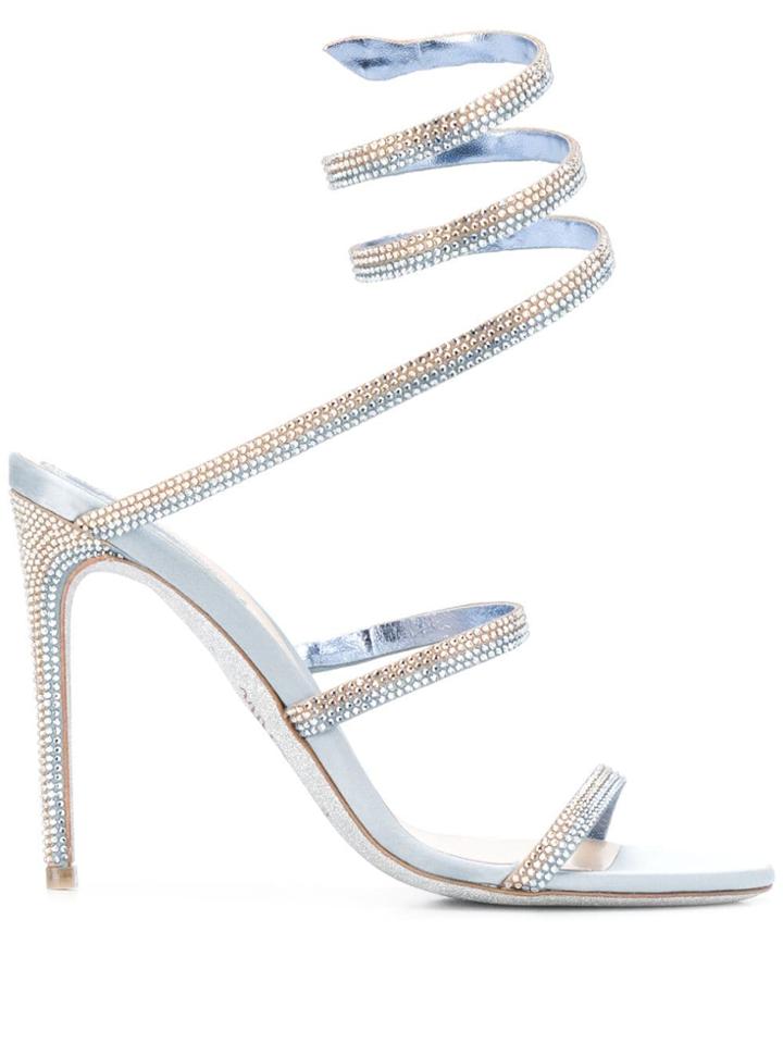 René Caovilla Embellished Twist Strap Sandals - Blue