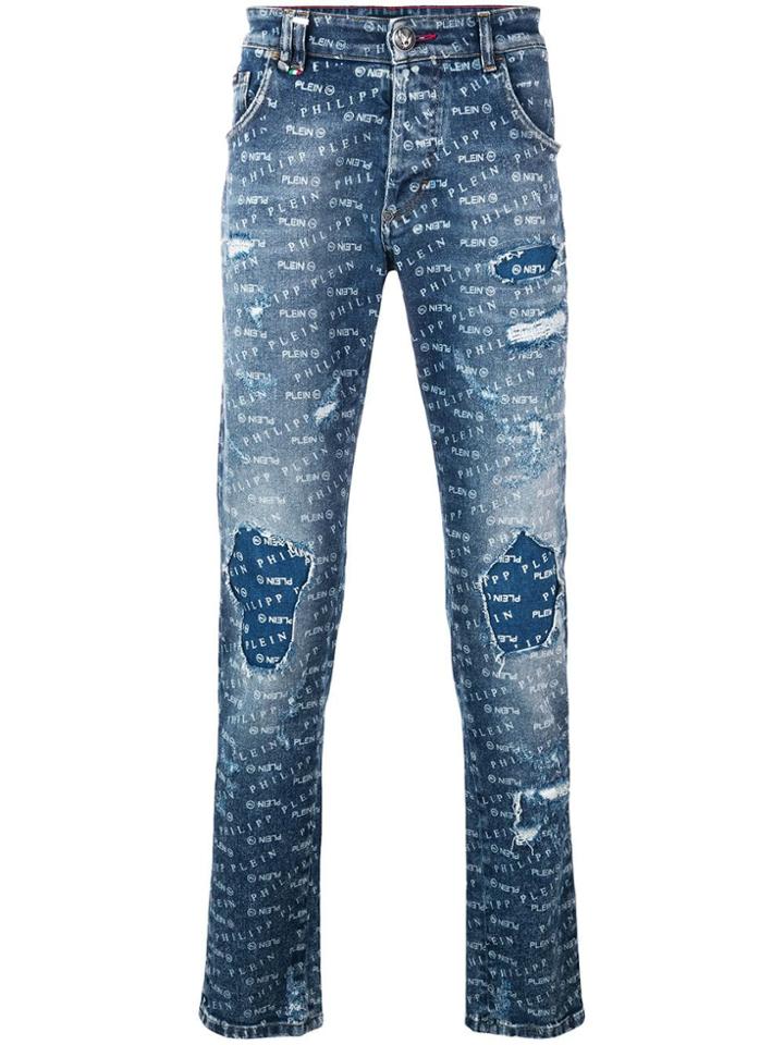 Philipp Plein Logo Print Skinny Jeans - Blue
