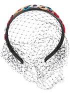 Red Valentino Floral Sequin Netted Headband, Women's, Black, Pvc/calf Leather/nylon