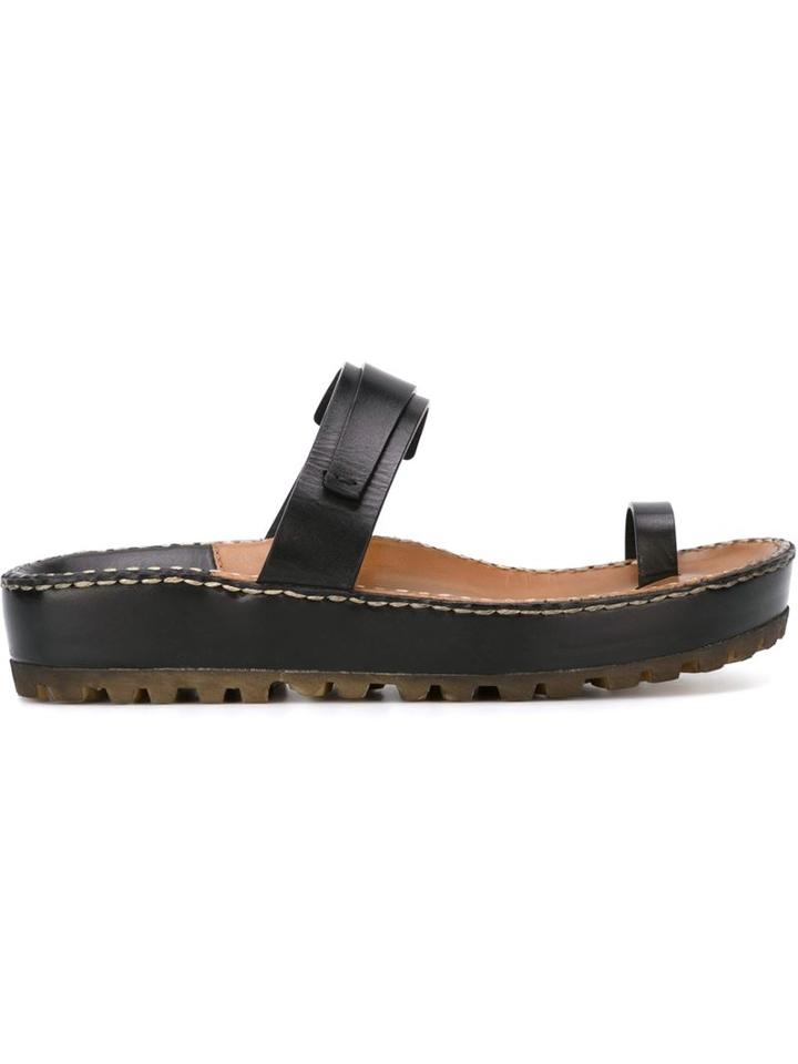 Silvano Sassetti Toe Strap Sandals, Women's, Size: 40, Black, Calf Leather/leather/rubber