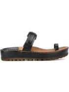 Silvano Sassetti Toe Strap Sandals, Women's, Size: 40, Black, Calf Leather/leather/rubber