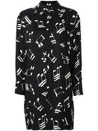 Saint Laurent Musical Note Printed Shirt Dress, Women's, Size: 38, Black, Viscose