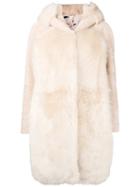 Liska Hooded Panel Fur Coat - Neutrals