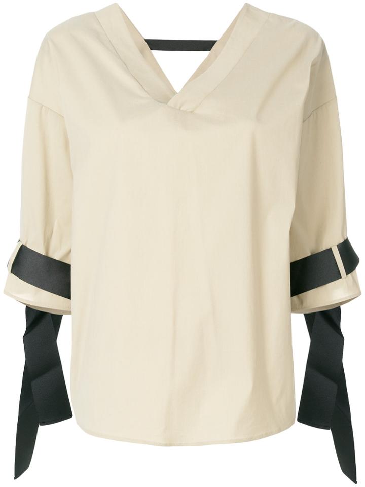 Federica Tosi Tie Cuff V-neck Top - Nude & Neutrals