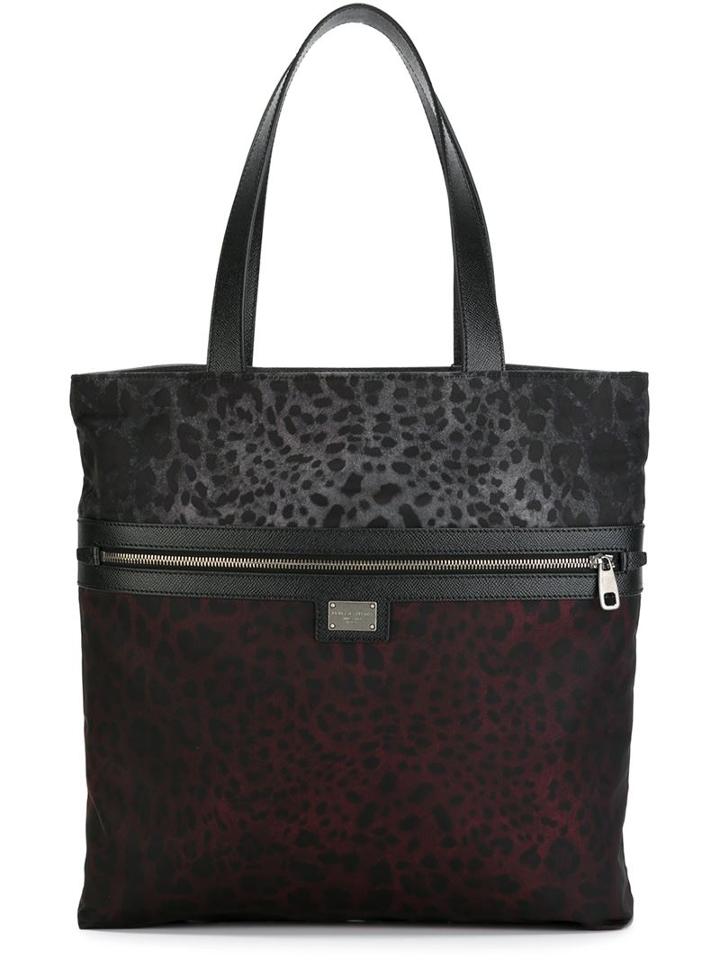 Dolce & Gabbana Leopard Print Reversible Shopper Tote