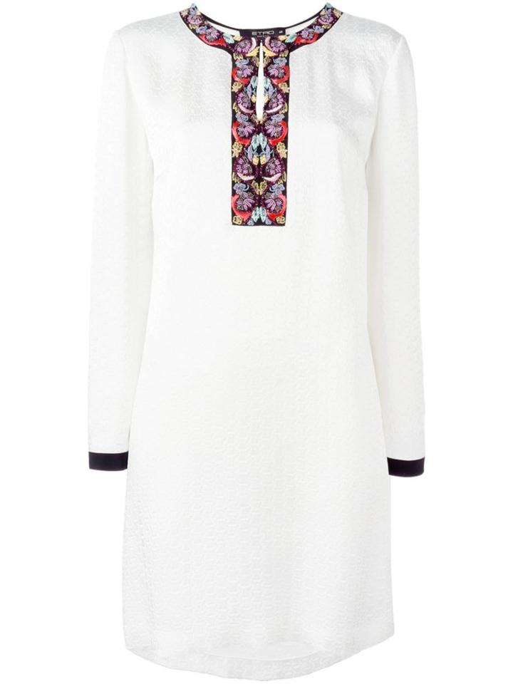 Etro Embroidered Neck Dress, Women's, Size: 44, White, Viscose/silk/glass