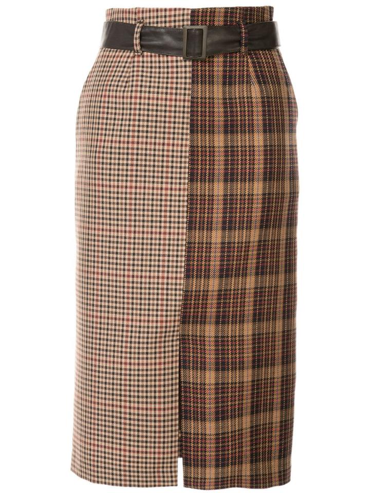 Loveless High-waist Check Skirt - Brown
