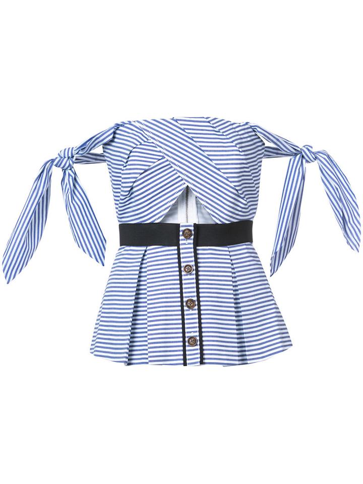 Self-portrait - Striped Off-shoulder Blouse - Women - Cotton/polyester - 8, Blue, Cotton/polyester