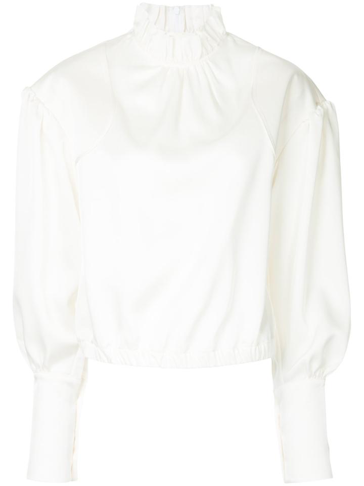Shushu/tong Ruffle Neck Balloon Sleeve Blouse - White