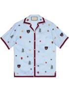 Gucci Embroidered Cotton Bowling Shirt - Blue
