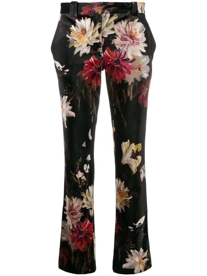 L'autre Chose Floral Print Tailored Trousers - Black