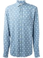 Saint Laurent Polka Dot Shirt, Men's, Size: 42, Blue, Viscose