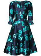 Oscar De La Renta Split Neck A-line Dress, Women's, Size: 10, Blue, Silk/cotton