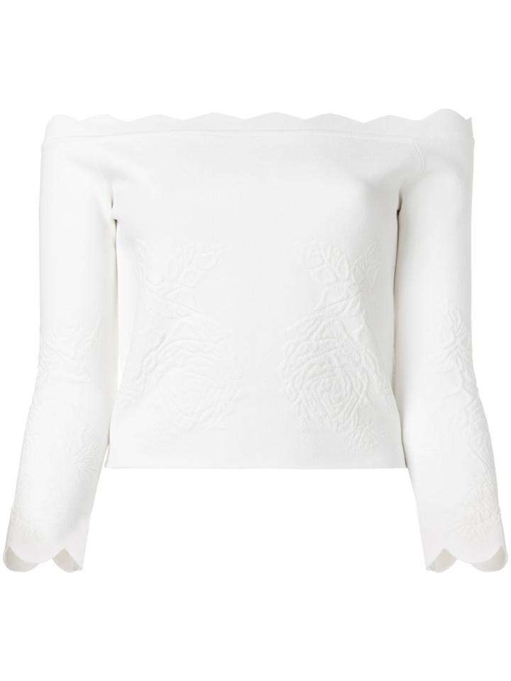 Alexander Mcqueen Floral Embossed Off-the-shoulder Blouse - White