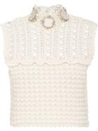 Miu Miu Cotton Crochet Top With Embellishment - White