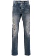 Saint Laurent Paint Detail Slim Jeans - Blue
