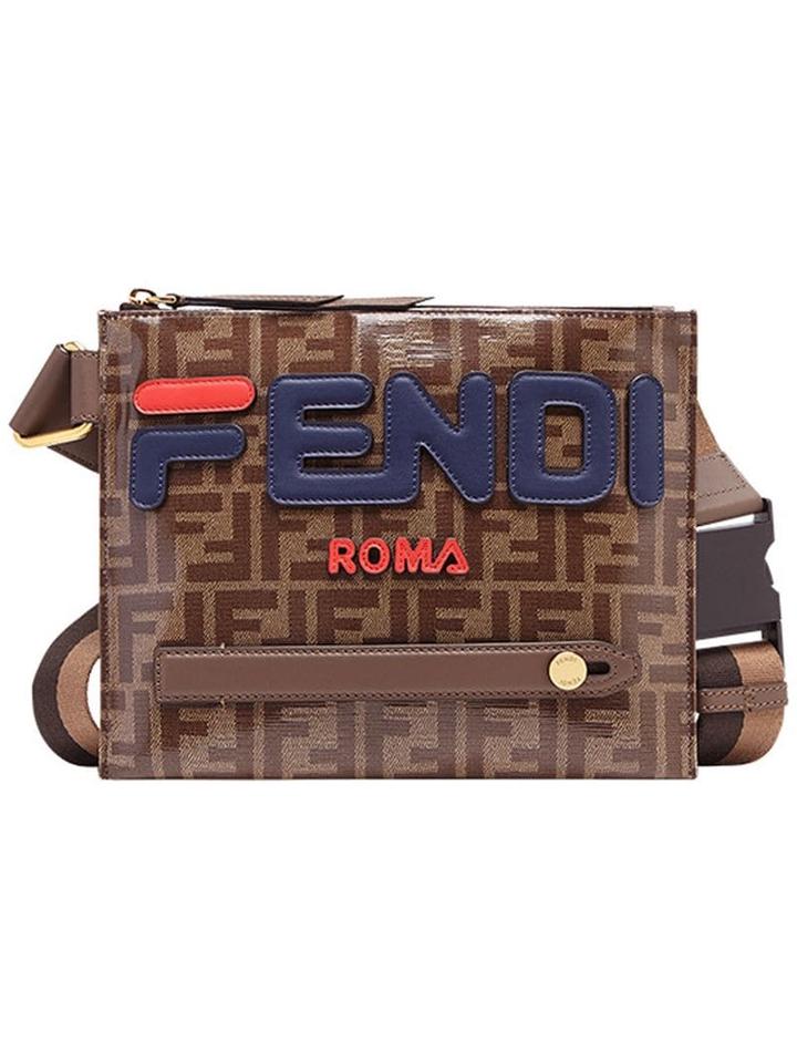 Fendi Fendimania Logo Messenger Bag - Brown