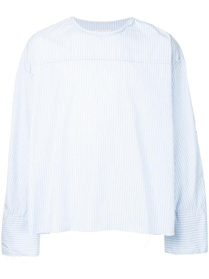 Jieda Striped Collarless Shirt - Blue