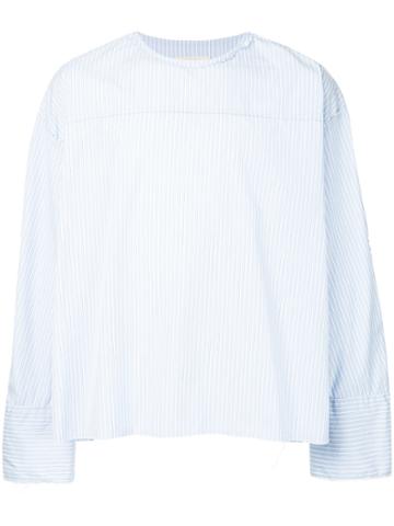 Jieda Striped Collarless Shirt - Blue