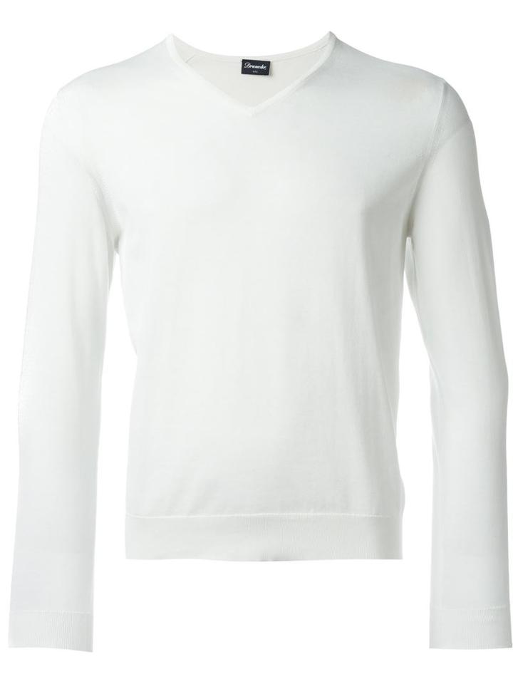 Drumohr V-neck Jumper, Men's, Size: 46, White, Cotton