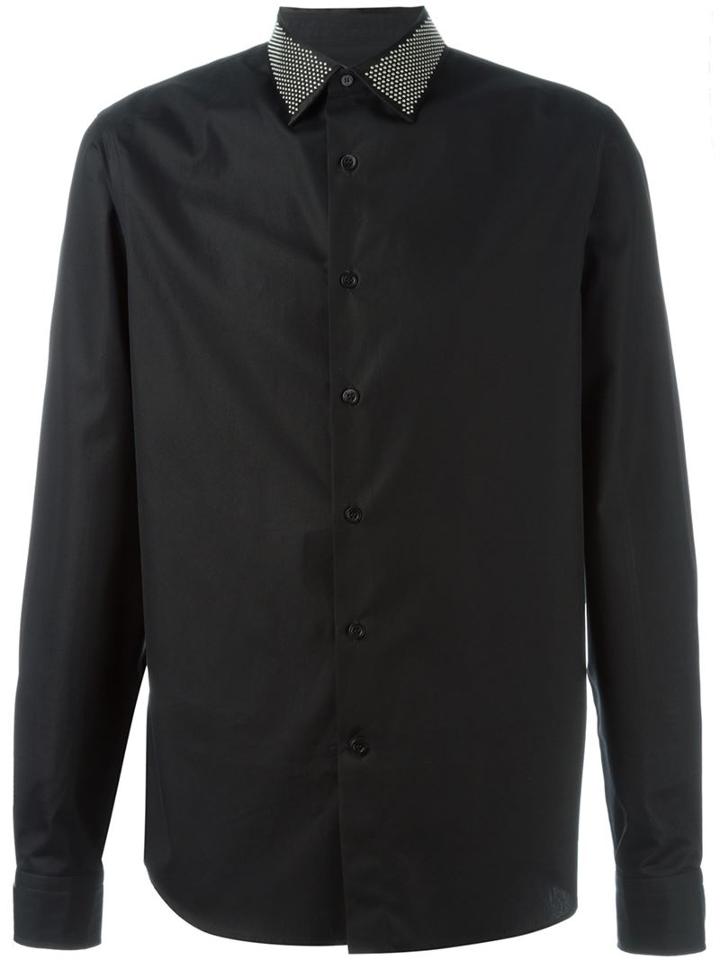 Alexander Mcqueen Studded Collar Shirt, Men's, Size: 46, Black, Cotton/silk