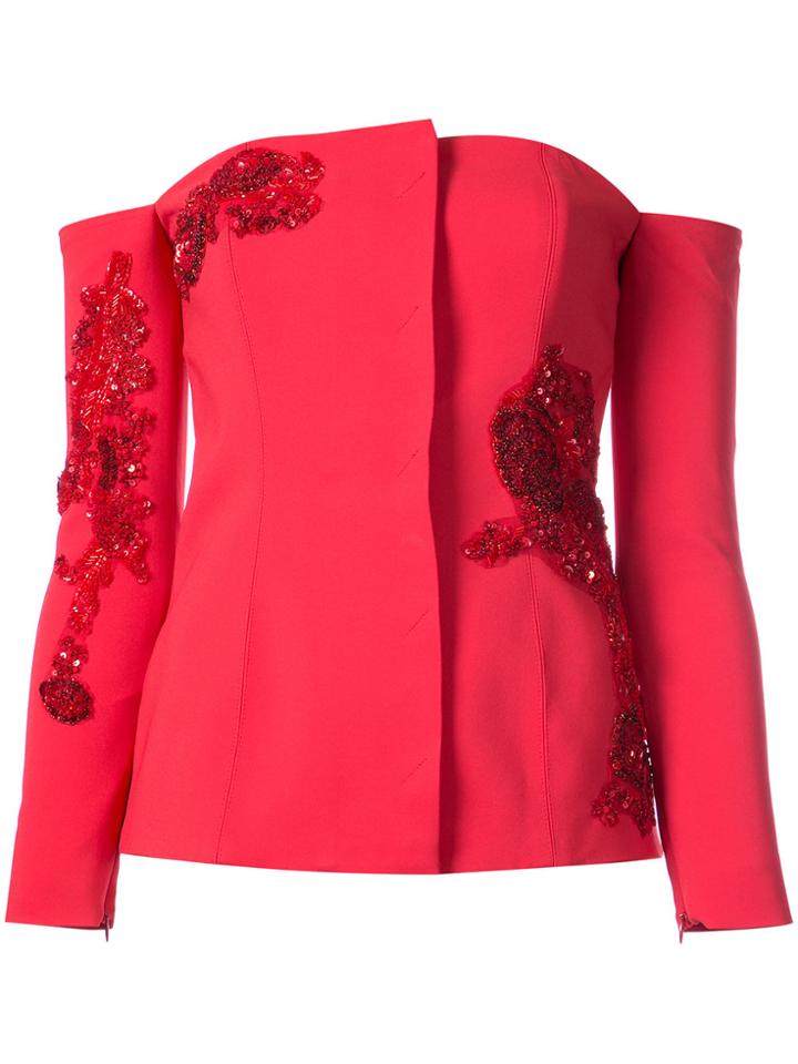 Semsem Camille Off-shoulder Jacket - Red