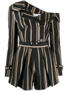 Self-portrait Striped Off-shoulder Playsuit - Black