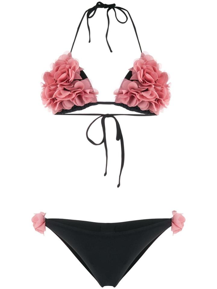 La Reveche Ruffled Floral Bikini - Black