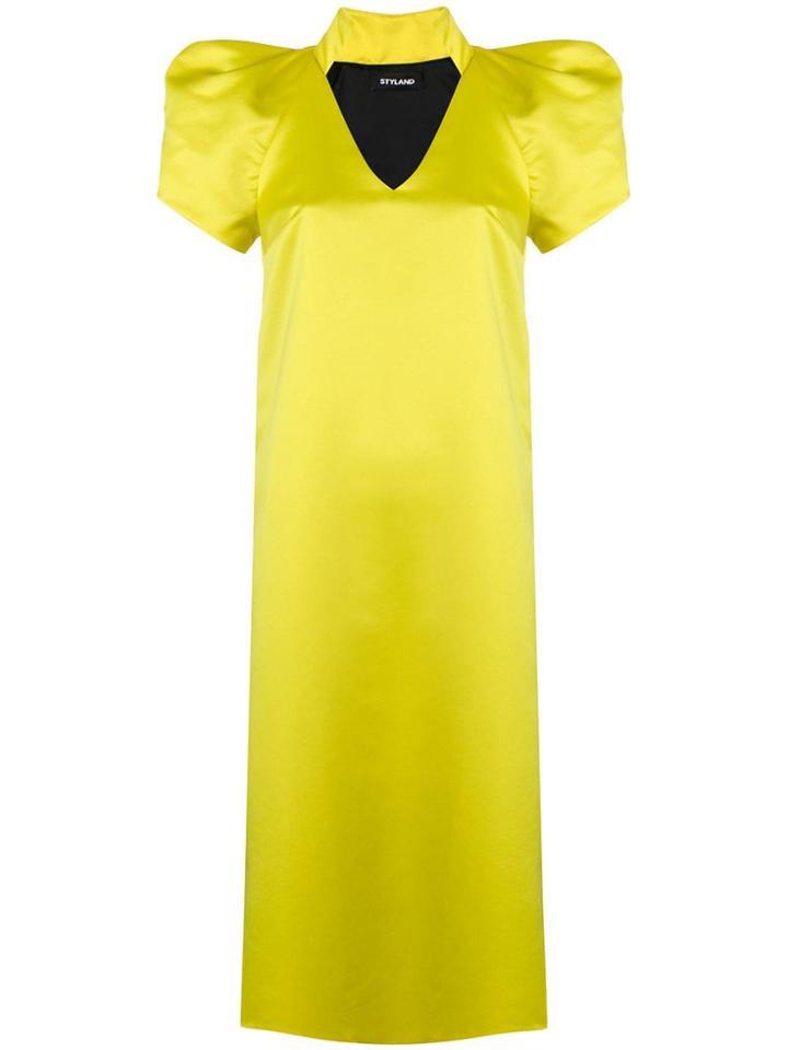 Styland Puff Sleeve Dress - Yellow & Orange