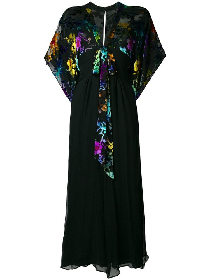 William Vintage 1975 Flocked Floral Dress - Black