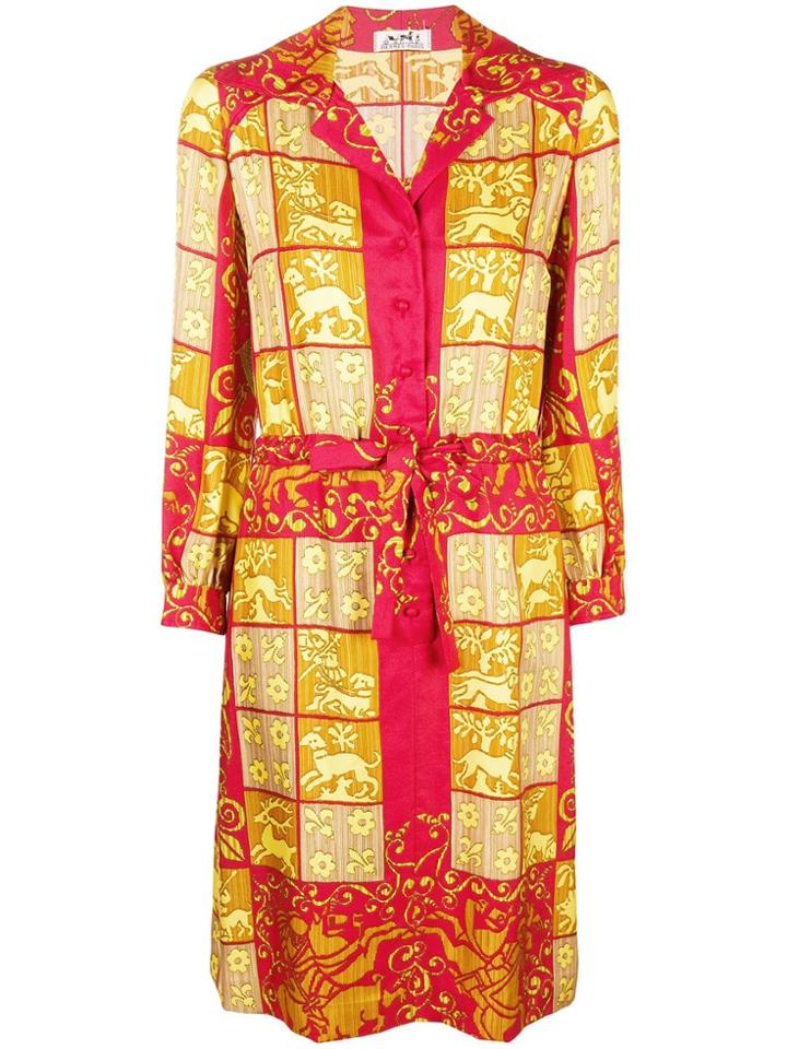 Hermès Vintage Baroque Printed Shirt Dress - Red