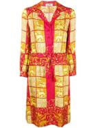 Hermès Vintage Baroque Printed Shirt Dress - Red