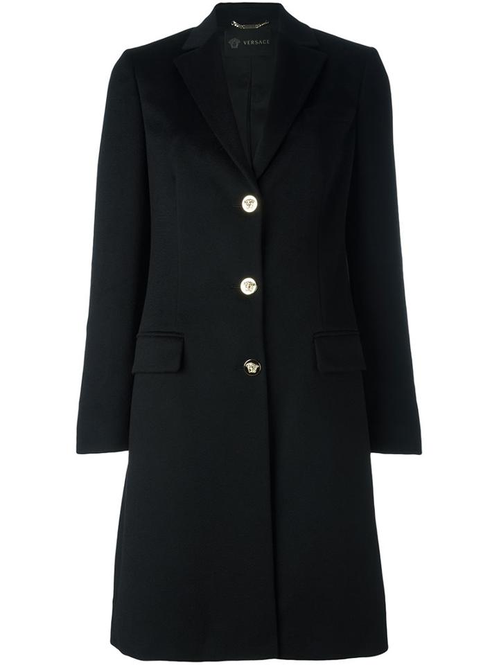 Versace Single Breasted Coat, Women's, Size: 44, Black, Spandex/elastane/rayon/cashmere