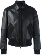 Neil Barrett Zipped Leather Jacket, Men's, Size: Large, Black, Lamb Skin/polyamide/spandex/elastane/polyacrylic